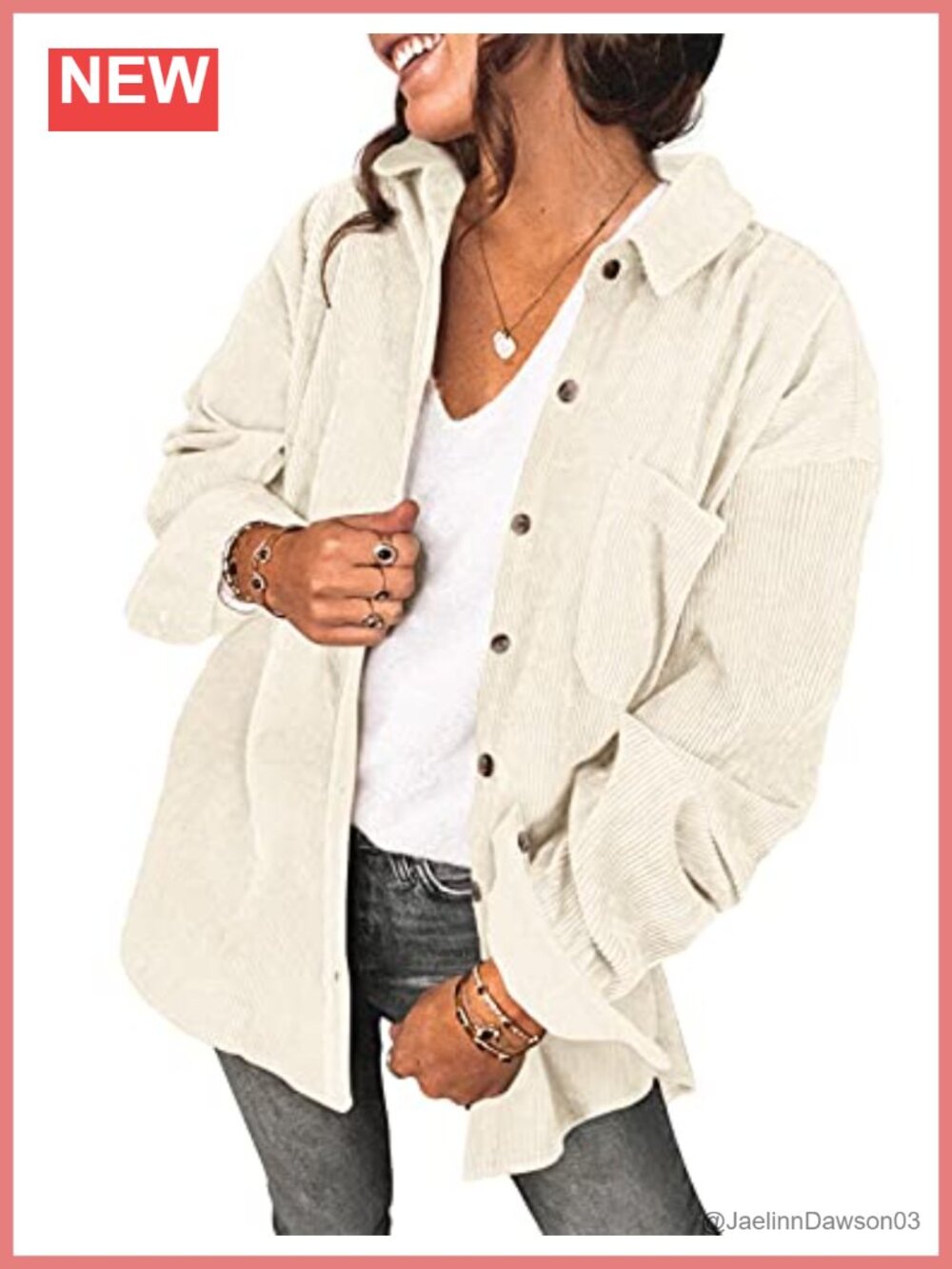 Oversized Lightweight Corduroy Shacket Button Down Shirt Jacket